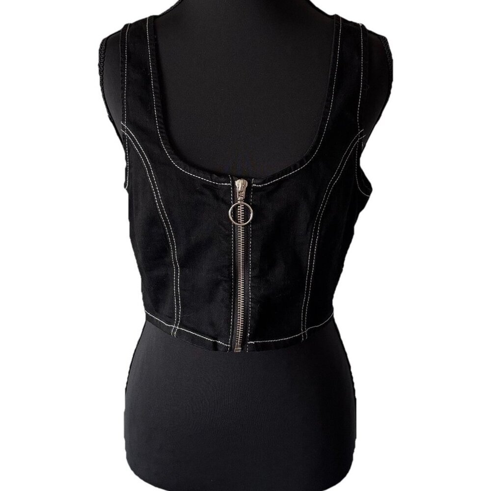 Urban Outfitters Women’s Crop Top‎ Black Front Zip Coquette Whimsigoth Grunge